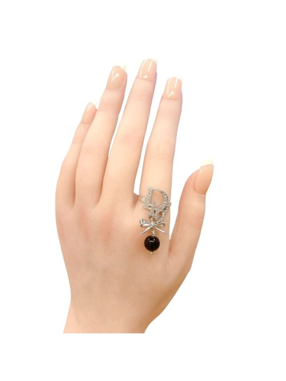 Dior Rhinestone Ribbon Motif Ring Silver - Picture 4 of 7